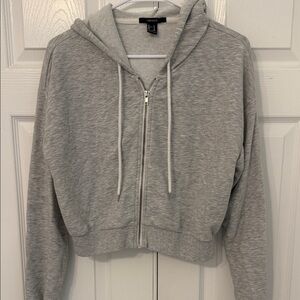 Forever 21 Light Gray Cropped Hoodie